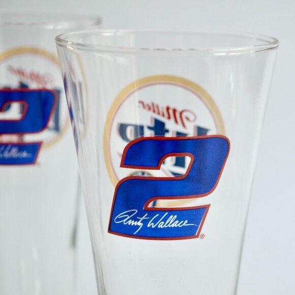 Set of 4 Miller Lite Rusty Wallace #2 Beer Pilsner Glasses Tall 8.5" NASCAR Raci - Picture 3 of 5